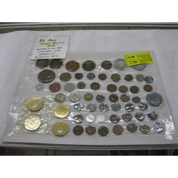 56 ASST. COINS, TOKENS, ETC. - CANADA, UK, USA, RUSSIA, ETC.