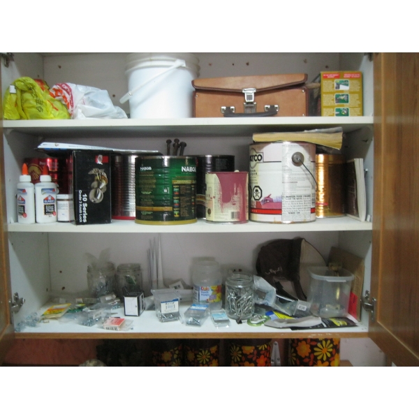 MISC. NAILS & MISC. IN CUPBOARD