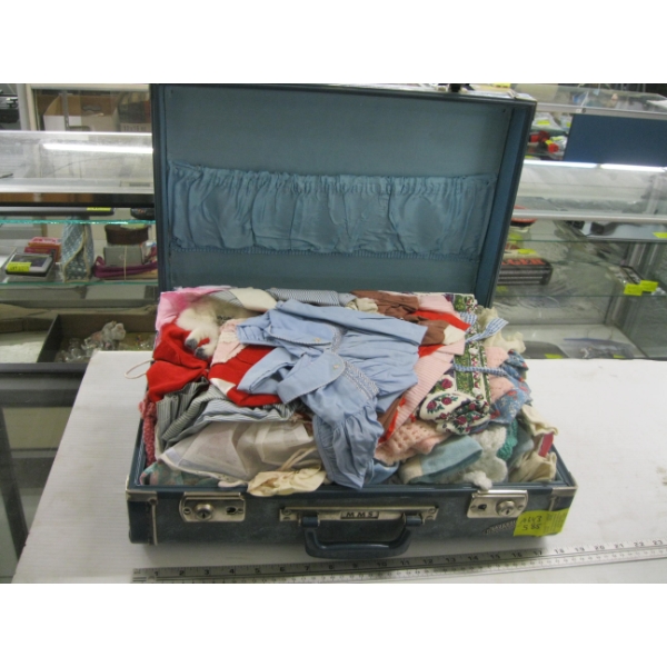 SUITCASE W/MISC. DOLL CLOTHES, ETC.