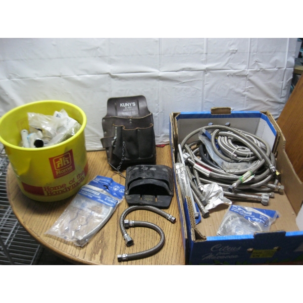 MISC. PLUMBING SUPPLIES, LEATHER TOOL HOLDERS, ETC.