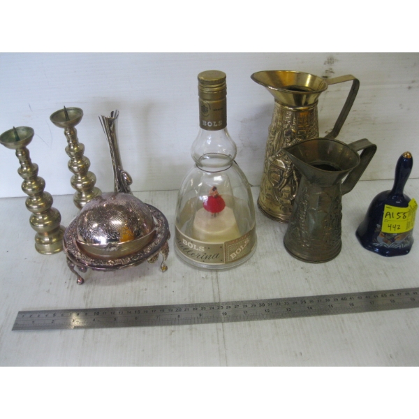 MISC. BOWLS, BALLERINA BOTTLE, DECANTERS, CANDLEHOLDERS, ETC.