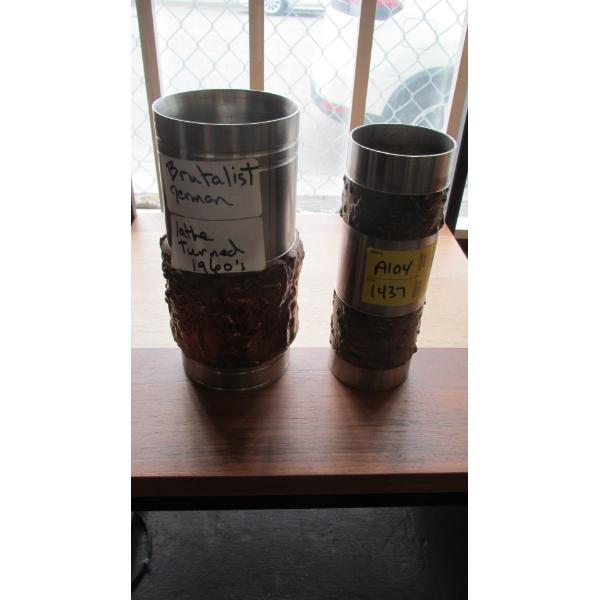 2 BRUTALIST LATHE TURNED VASES - 1960s