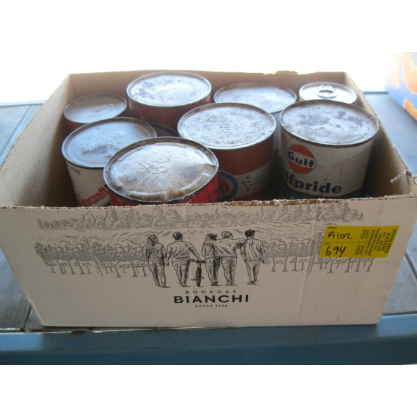 COLLECTION OF OIL CANS W/OIL