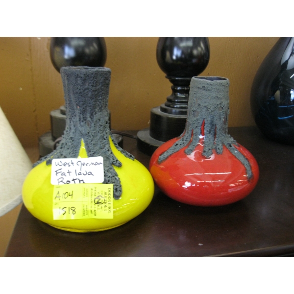 2 WEST GERMAN FAT LAVA ROTH VASES