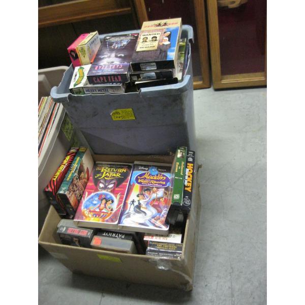 BOX & HAMPER OF ASST. VHS TAPES