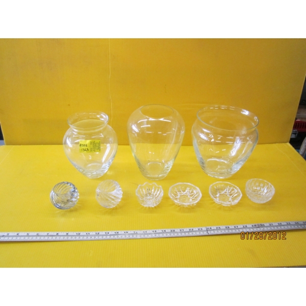 GLASSWARE VASES, ETC.