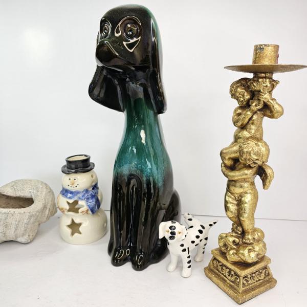 BLUE MOUNTAIN POTTERY DOG, CHERUB, PLANTER