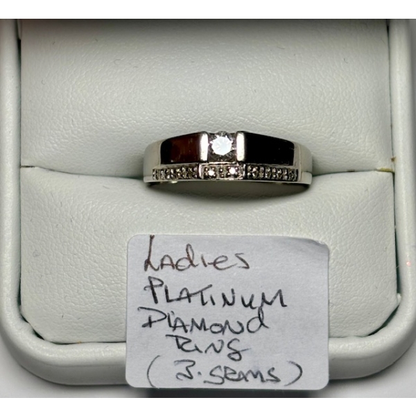  LADIES PLATINUM DIAMOND RING, 3G, SZ 9 1/2