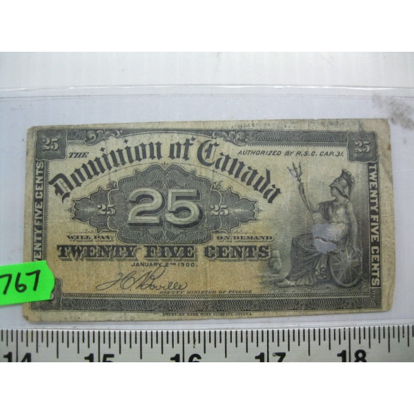 1900 DOMINION OF CANADA CDN SHINPLASTER 25 CENT BILL
