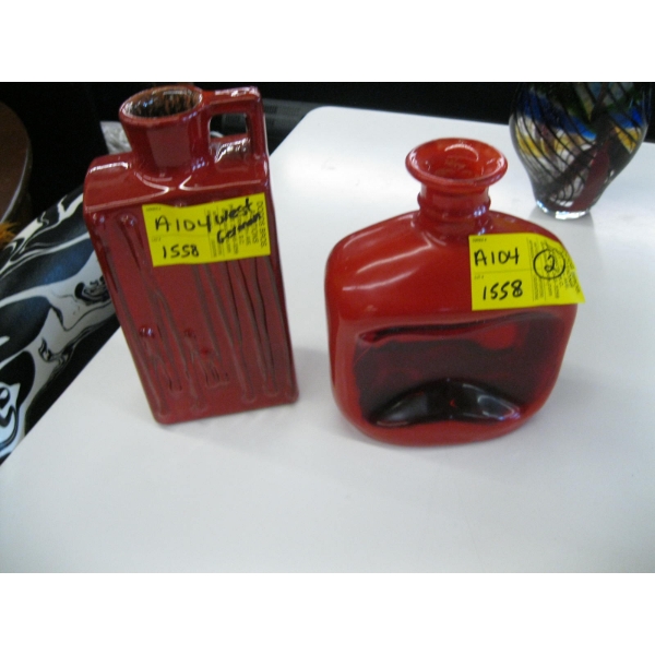 2 GLASS MCM VASES