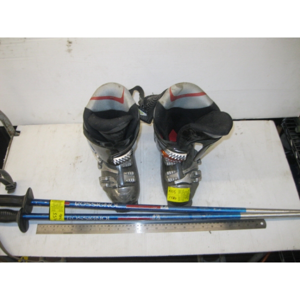 PAIR OF SKI BOOTS & PAIR OF POLES