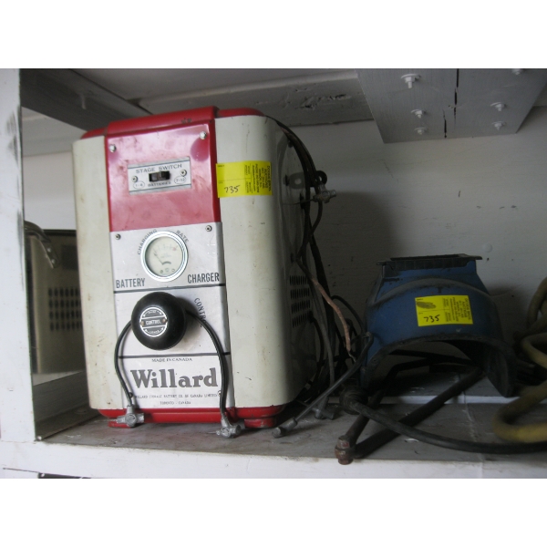 VINTAGE WILLARD BATTERY CHARGER & A WELDING HELMET