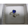 Image 3 : SILVER RING W/BLUE HEART & SILVER HEART, SZ 8 3/4