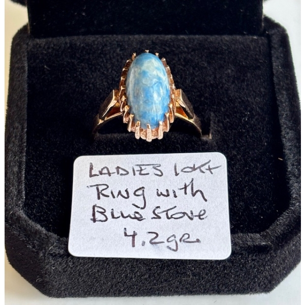 10KT RING W/BLUE STONE, SZ 7 1/4