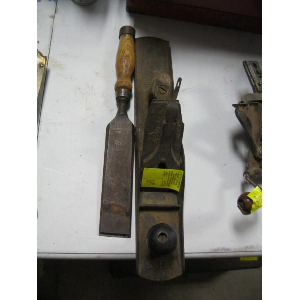 LG. BAILEY #6 WOOD PLANE & LG. CHISEL