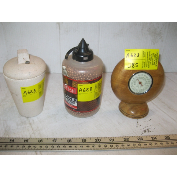 THERMOMETER, CROCKERY LIDDED CONTAINER & BBs