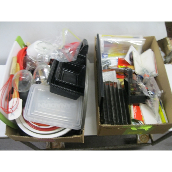 2 BOXES OF MISC. MIXING BOWLS, OFFICE ITEMS, ETC.