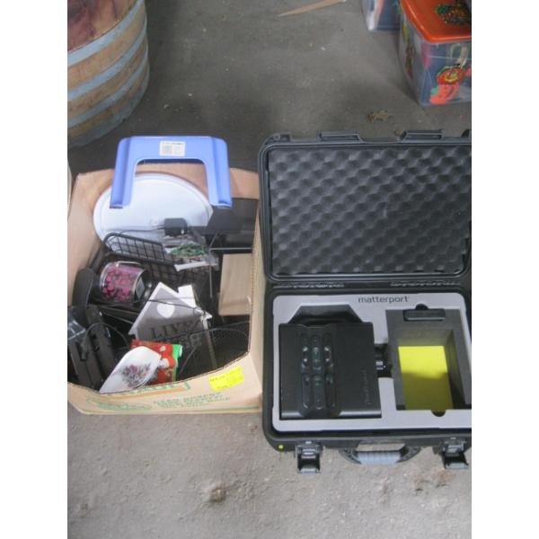 BOX OF MISC. ELECTRONICS & AN "AS IS" 3D CAMERA