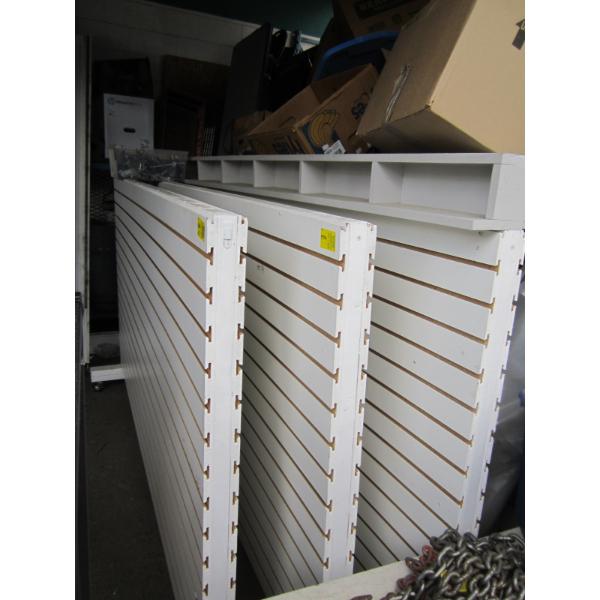 3 SLAT WALL MOVEABLE ROLLING SHELVES
