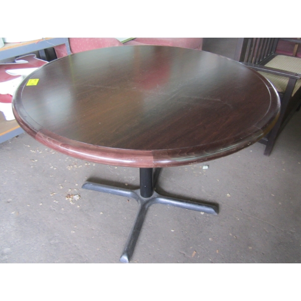 42" WOOD TABLE W/METAL BASE