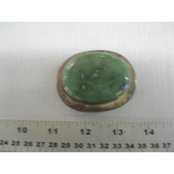 SILVER NAVAJO BELT BUCKLE W/GREEN STONE, STAMPED .925