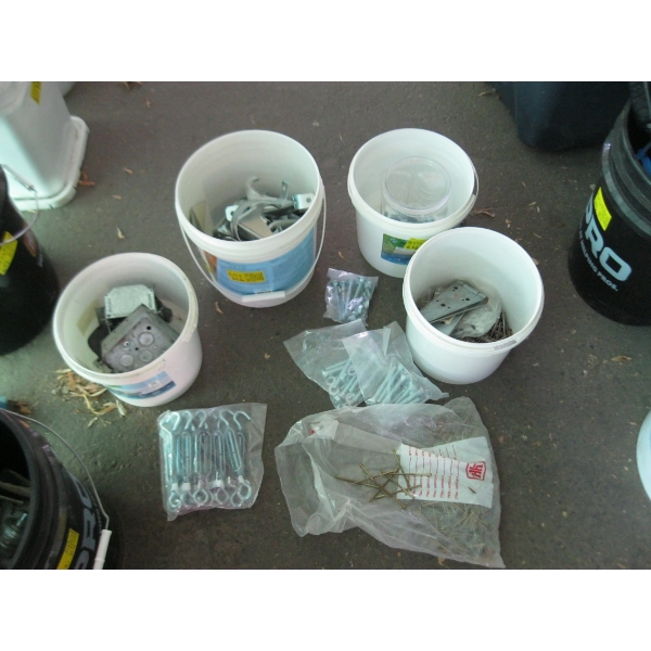 4 PAILS OF HARDWARE, NUTS, BOLTS, ETC.