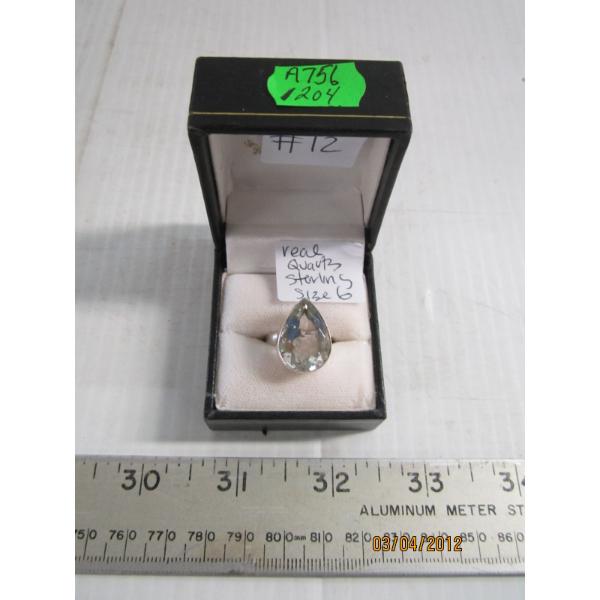REAL QUARTZ STERLING RING, SZ 6