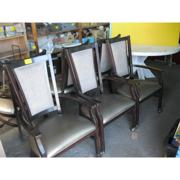 6 UPHOLSTERED WOOD FRAMED ARMCHAIRS