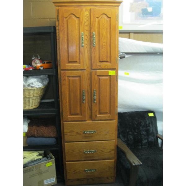 TALL OAK 4 DOOR 3 DRAWER STORAGE CABINET