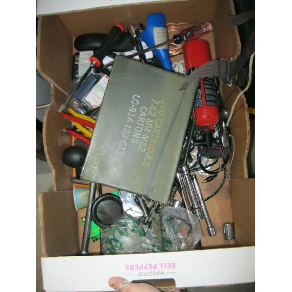 BOX W/MISC. SHELLBOX, TOOLS, ETC.