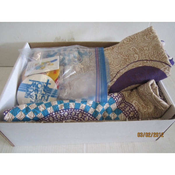 FLAGS, TABLE COVER, BUTTONS, ETC.