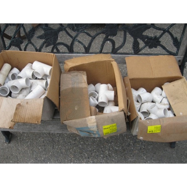 3 BOXES OF ASST. PLASTIC PVC FITTINGS - 1 1/2"
