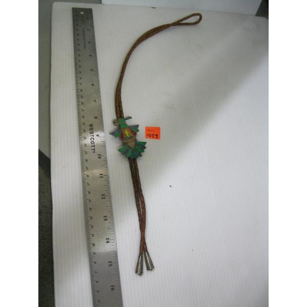 SILVER & INLAID COLORFUL BIRD BOLO TIE