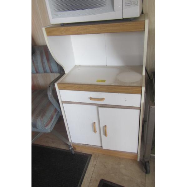 WHITE & NATURAL WOOD MICROWAVE STAND
