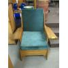 Image 1 : OAK FRAMED CHAIR W/UPHOLSTERED GREEN CUSHIONS