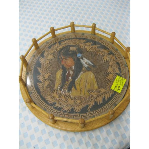 LEATHER INSERT LAZY SUSAN W/NATIVE GIRL