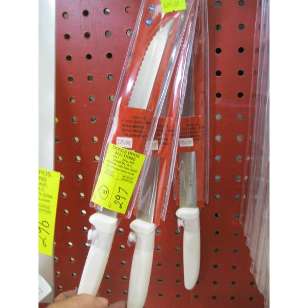 3 WHITE HANDLED 8" UTILITY SLICER KNIVES