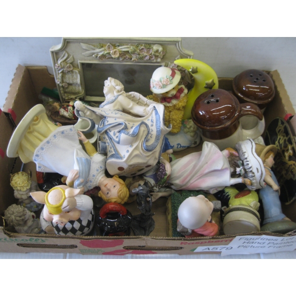 FIGURINES & A HANDPAINTED PICTURE FRAME