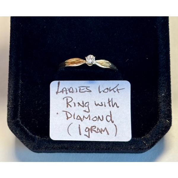 LADIES 10KT RING W/DIAMOND, 1G, SZ 7 3/4