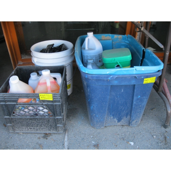 2 CONTAINERS OF MISC. CLEANERS, MIRACLE GROW, ETC.