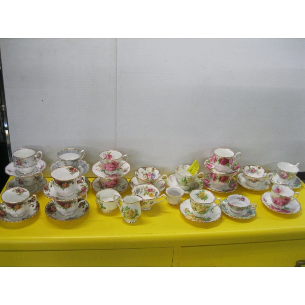 LG. LOT OF ASST. ROYAL ALBERT TEACUPS/SAUCERS, CREAMERS, ETC.