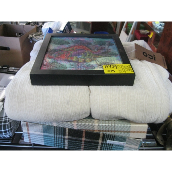 FRAMED PRINT "THE FISH", BEDSPREAD, ETC.
