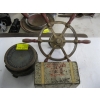 Image 1 : MISC. BRASS & WOOD SHIP'S WHEEL, COMPASS, LIFEBOAT RATIONS