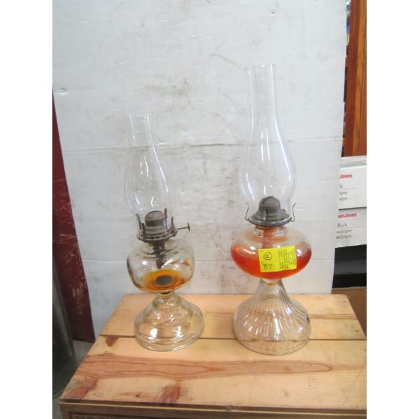 2 OIL LANTERNS W/CHIMNEYS