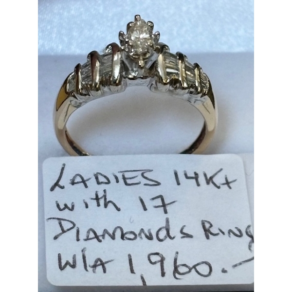 LADIES 14KT DIAMOND RING W/17 DIAMONDS, .52TCW, W/A $1,960, SZ 7 1/4