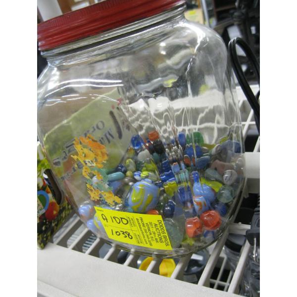 VINTAGE GLASS CONTAINER W/MARBLES