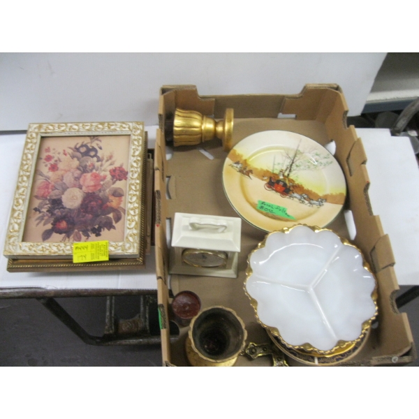 MISC. SERVING DISHES, COLLECTOR PLATES, CLOCK, ETC.