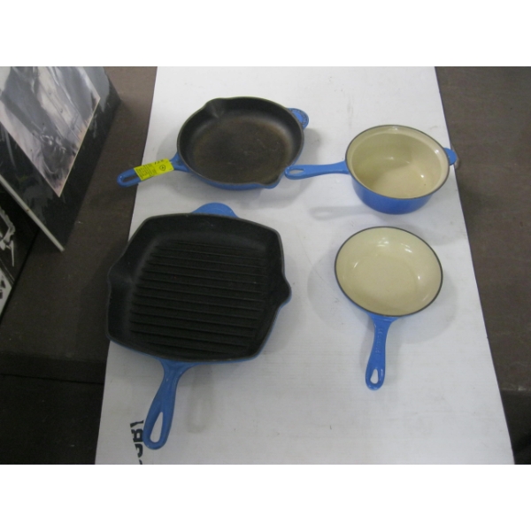 4 LE CREUSET CAST ENAMEL POTS/PANS