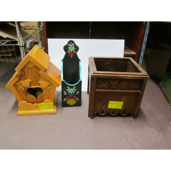 WOODEN BIRD HOUSE, PLANTER BOX, ETC.