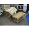 Image 2 : WICKER LOOK CHAIR W/CUSHIONS, WICKER LOOK COFFEE TABLE